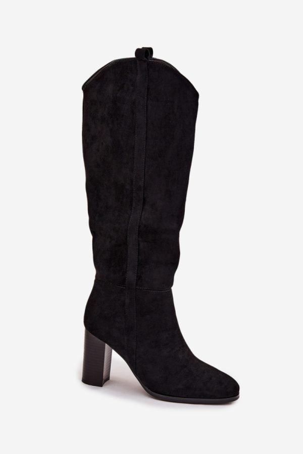 Black Thigh-Hight Boots in Over The Knee High Boots, Thigh High Boots with Fabric, Footbed, Upper Height and Heel Height