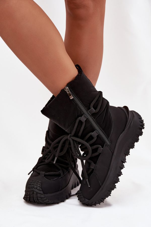 Black Snow Boots in Women`s Ankle Boots & Booties with Fabric, Warmers, Footbed, Upper Height and Platform Height