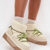 Beige Snow Boots in Women`s Ankle Boots & Booties with Fabric, Warmers, Footbed, Upper Height and Platform Height