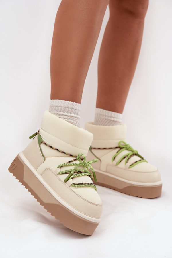 Beige Snow Boots in Women`s Ankle Boots & Booties with Fabric, Warmers, Footbed, Upper Height and Platform Height