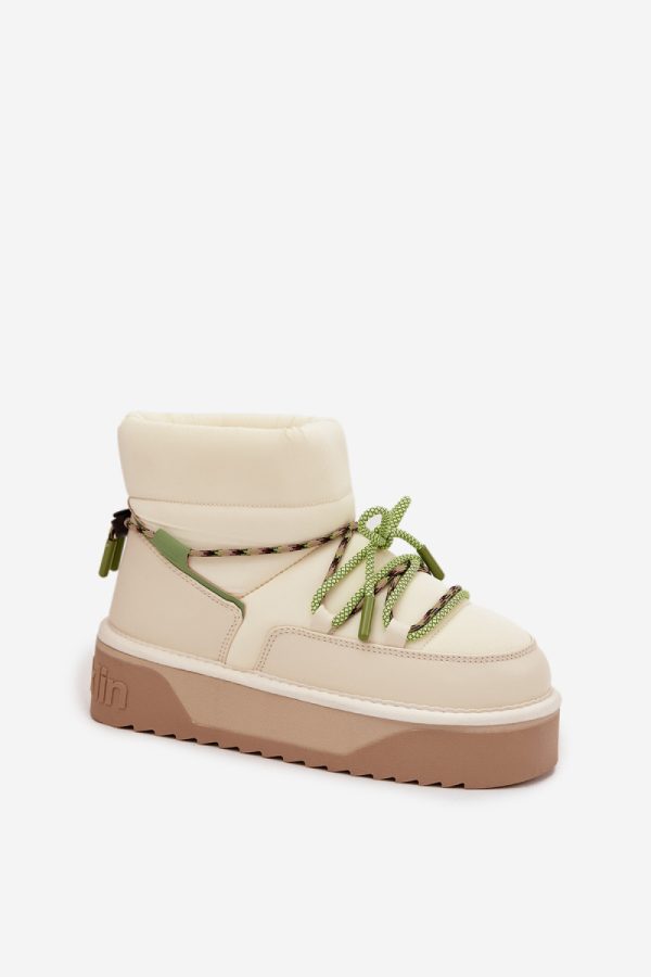 Beige Snow Boots in Women`s Ankle Boots & Booties with Fabric, Warmers, Footbed, Upper Height and Platform Height