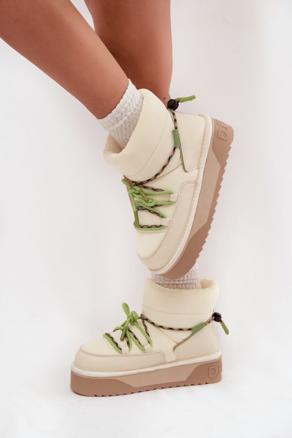 Beige Snow Boots in Women`s Ankle Boots & Booties with Fabric, Warmers, Footbed, Upper Height and Platform Height