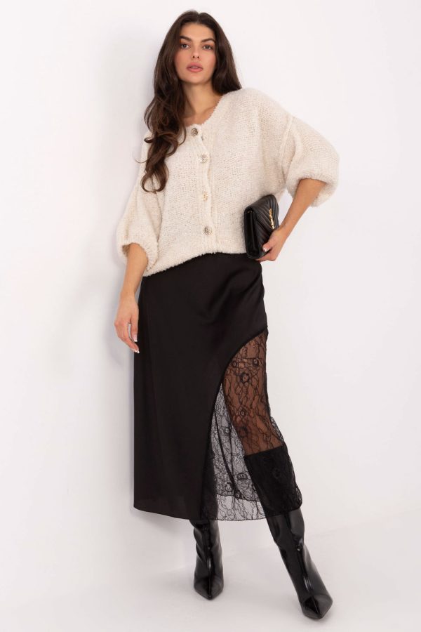 Black Lace Skirt in Skirts with Spandex and Polyester