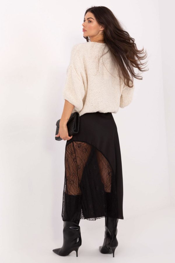 Black Lace Skirt in Skirts with Spandex and Polyester