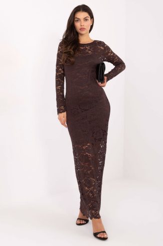 Brown Long Dress in Evening Dresses with Spandex, Polyester and Viscose