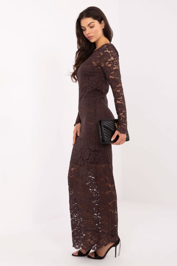 Brown Long Dress in Evening Dresses with Spandex, Polyester and Viscose