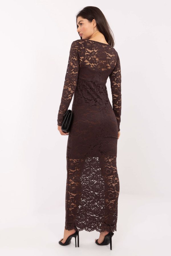 Brown Long Dress in Evening Dresses with Spandex, Polyester and Viscose