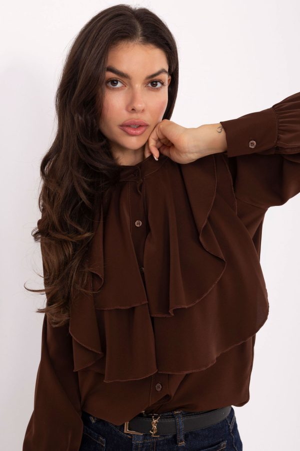 Brown Long Sleeve Shirt in Shirts For Women with Polyester and Viscose