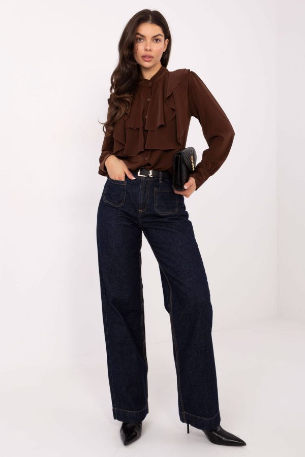Brown Long Sleeve Shirt in Shirts For Women with Polyester and Viscose