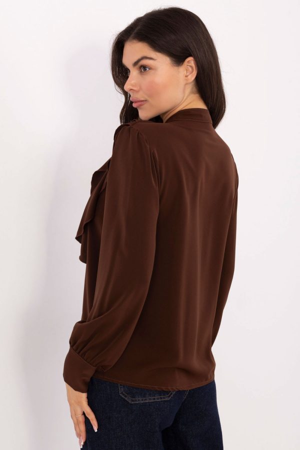 Brown Long Sleeve Shirt in Shirts For Women with Polyester and Viscose