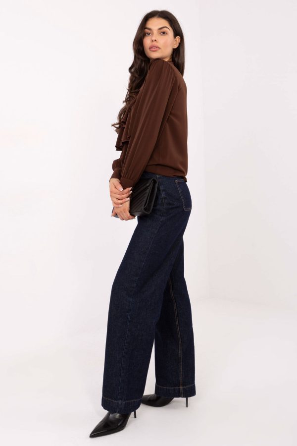 Brown Long Sleeve Shirt in Shirts For Women with Polyester and Viscose