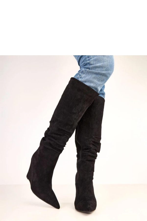Black Buskin Boots.Fabric, Footbed, Upper Height and Heel Height