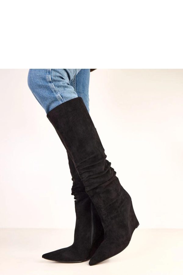 Black Buskin Boots.Fabric, Footbed, Upper Height and Heel Height