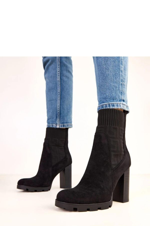 Black Heel Boots in Women`s Ankle Boots & Booties with Fabric, Footbed, Upper Height, Heel Height and Platform Height