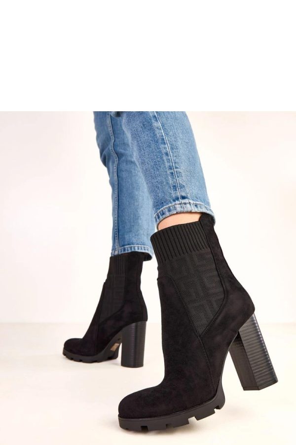 Black Heel Boots in Women`s Ankle Boots & Booties with Fabric, Footbed, Upper Height, Heel Height and Platform Height