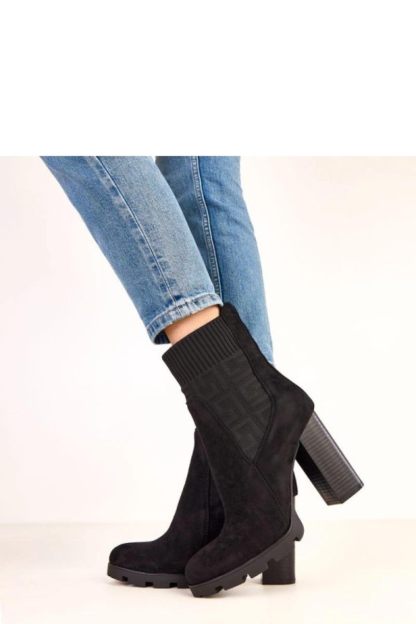 Black Heel Boots in Women`s Ankle Boots & Booties with Fabric, Footbed, Upper Height, Heel Height and Platform Height