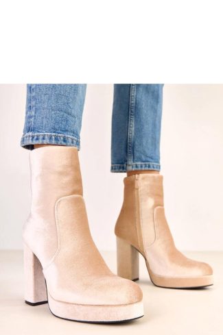 1101230 Beige Heel Boots in Women`s Ankle Boots & Booties with Fabric, Footbed, Upper Height, Heel Height and Platform Height