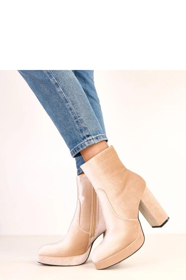 Beige Heel Boots in Women`s Ankle Boots & Booties with Fabric, Footbed, Upper Height, Heel Height and Platform Height