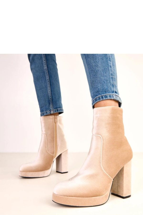 Beige Heel Boots in Women`s Ankle Boots & Booties with Fabric, Footbed, Upper Height, Heel Height and Platform Height