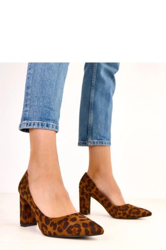 Brown Block Heel Pumps...Fabric, Footbed and Heel Height