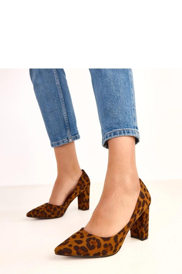 Brown Block Heel Pumps in High Heel Pumps with Fabric, Footbed and Heel Height