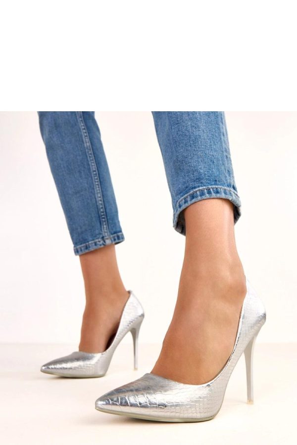 Grey High Heels in High Heels with Fabric, Footbed and Heel Height