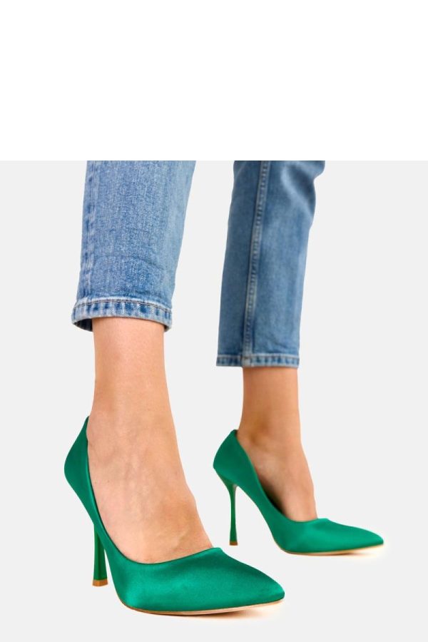 Green High Heels in High Heels with Fabric, Footbed and Heel Height