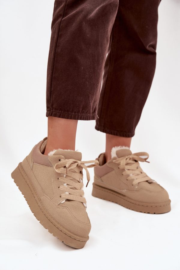 Beige Sport Shoes in Women`s Athletic Shoes, Trainers, Sneakers with Fabric, Warmers, Footbed, Upper Height and Sole Height