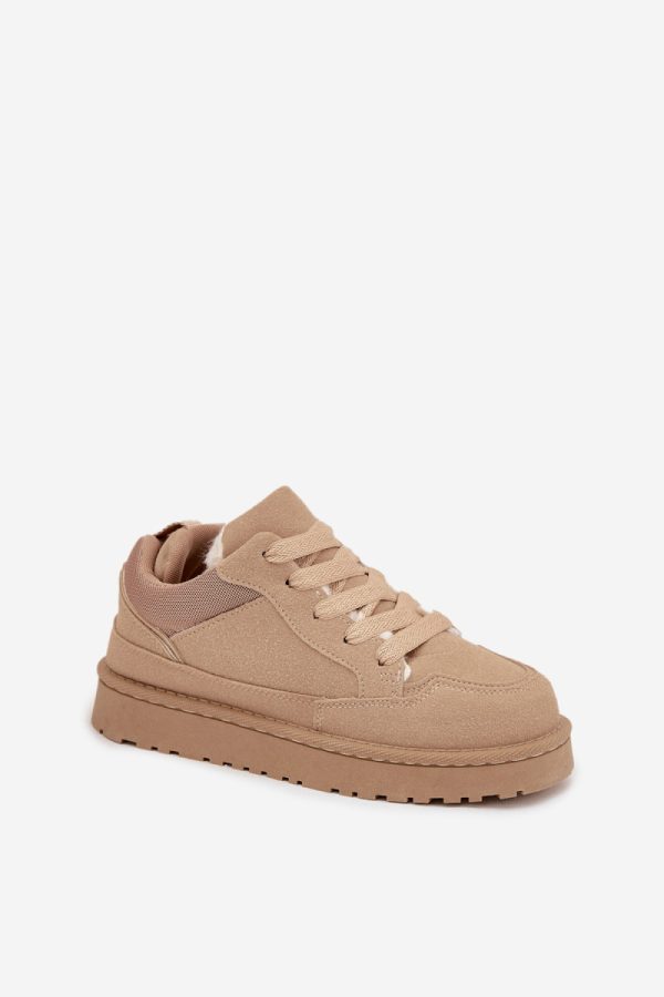 Beige Sport Shoes in Women`s Athletic Shoes, Trainers, Sneakers with Fabric, Warmers, Footbed, Upper Height and Sole Height