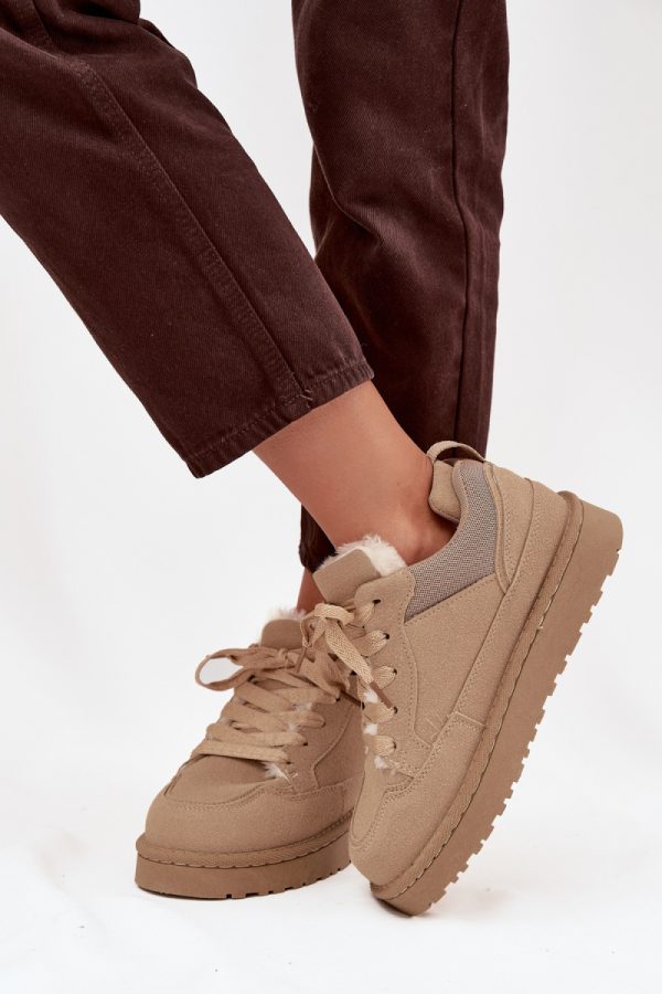 Beige Sport Shoes in Women`s Athletic Shoes, Trainers, Sneakers with Fabric, Warmers, Footbed, Upper Height and Sole Height