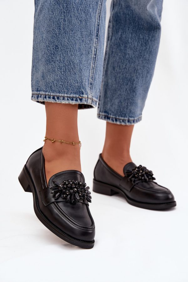 Black Mocassin in Moccasins, Loafers with Fabric, Footbed, Upper Height and Heel Height