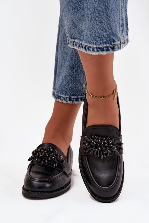 Black Mocassin in Moccasins, Loafers with Fabric, Footbed, Upper Height and Heel Height