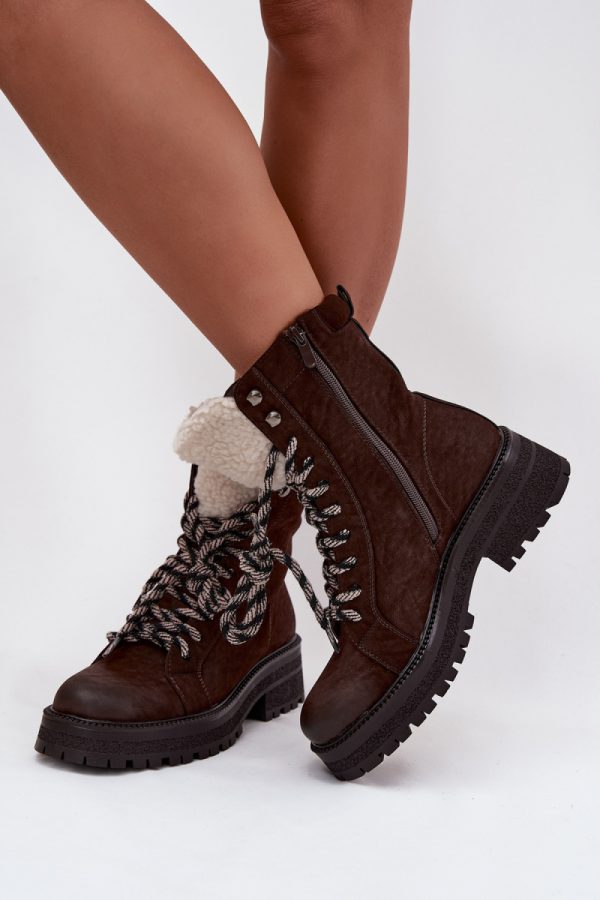 Brown Trapper Shoes in Women`s Ankle Boots & Booties with Fabric, Footbed, Upper Height and Heel Height