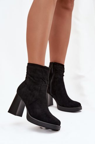 Black Heel Boots in Women`s Ankle Boots & Booties with Fabric, Footbed, Upper Height and Heel Height