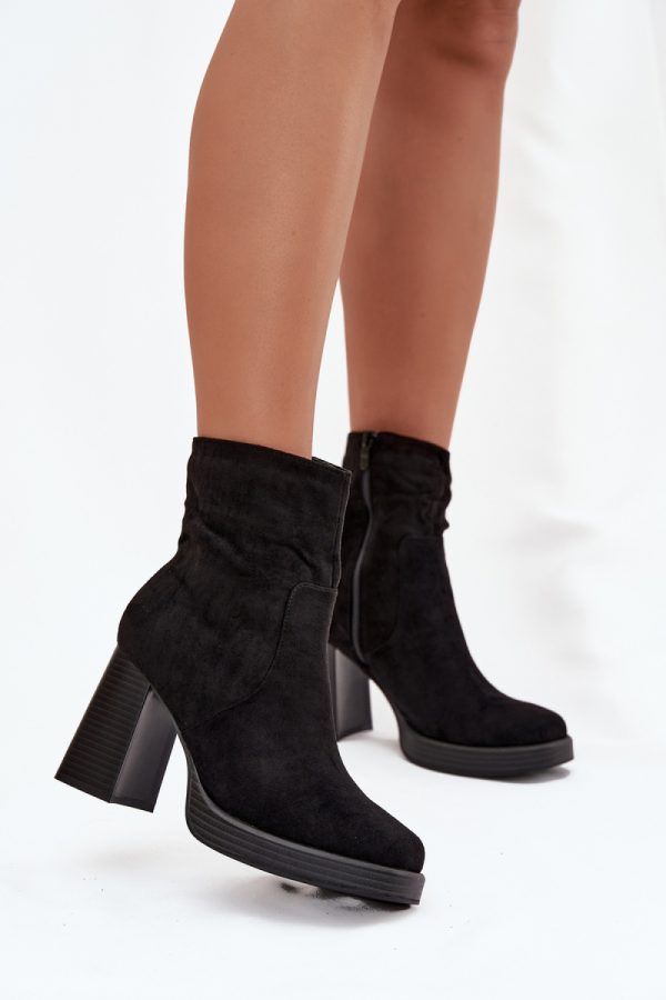 Black Heel Boots in Women`s Ankle Boots & Booties with Fabric, Footbed, Upper Height and Heel Height
