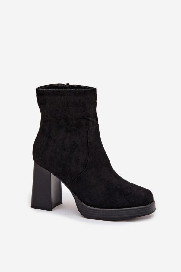 Black Heel Boots in Women`s Ankle Boots & Booties with Fabric, Footbed, Upper Height and Heel Height