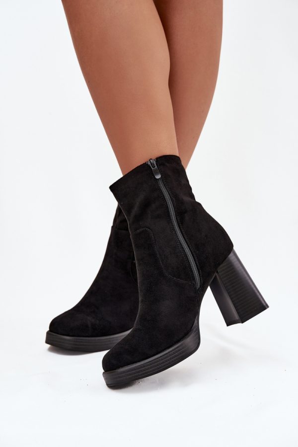 Black Heel Boots in Women`s Ankle Boots & Booties with Fabric, Footbed, Upper Height and Heel Height