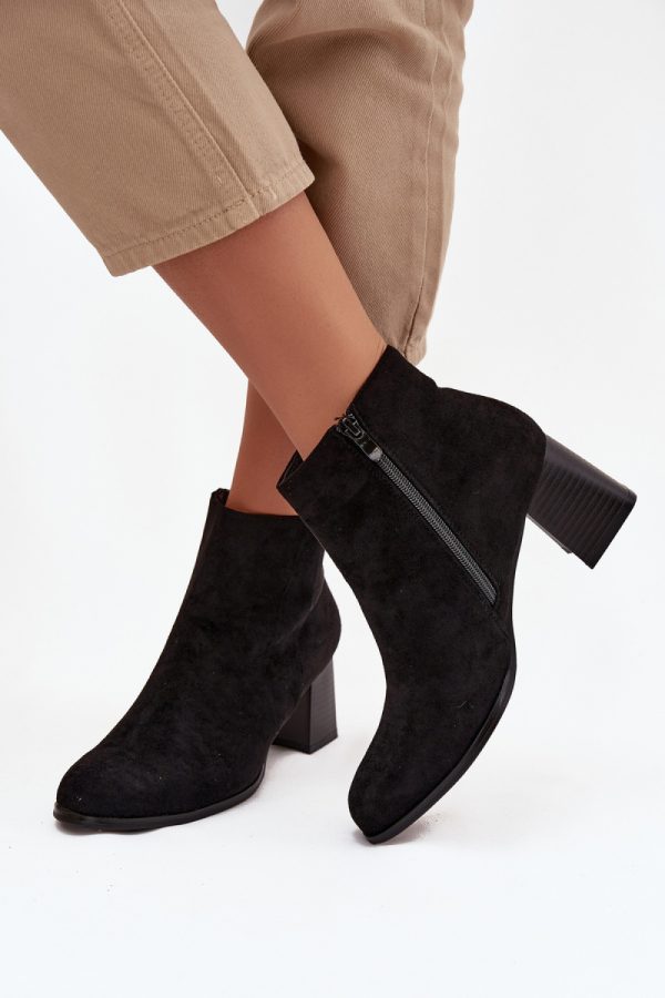 Black Heel Boots in Women`s Ankle Boots & Booties with Fabric, Footbed, Upper Height and Heel Height