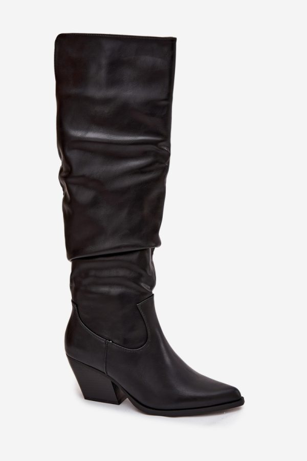 Black Thigh-Hight Boots in Over The Knee High Boots, Thigh High Boots with Fabric, Warmers, Footbed, Upper Height and Heel Height