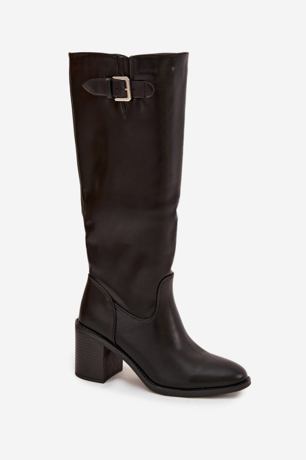 Black Heel Boots in Over The Knee High Boots, Thigh High Boots with Fabric, Warmers, Footbed, Upper Height and Heel Height