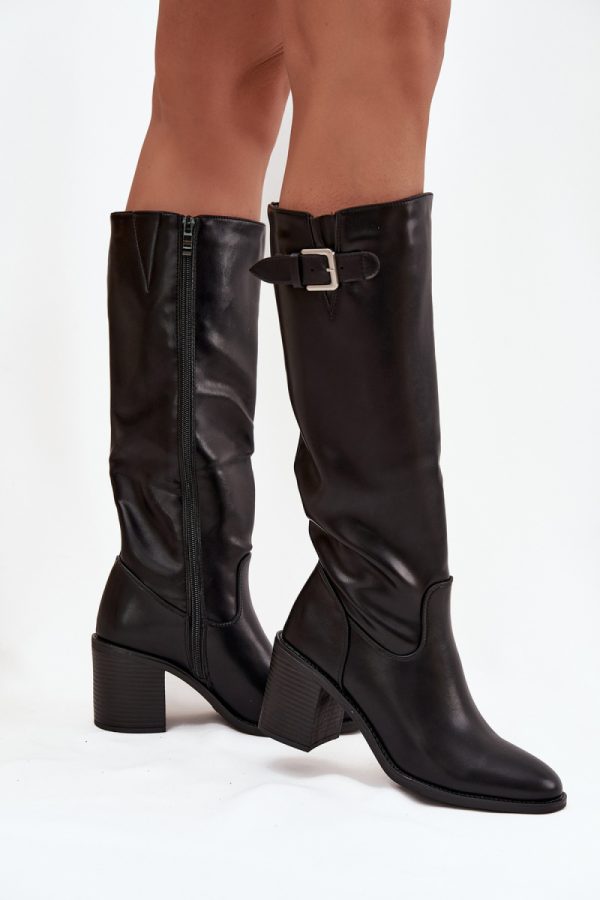 Black Heel Boots in Over The Knee High Boots, Thigh High Boots with Fabric, Warmers, Footbed, Upper Height and Heel Height