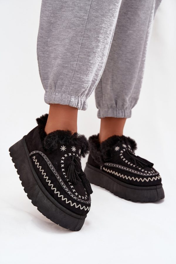 Black Snow Boots in Women`s Ankle Boots & Booties with Fabric, Warmers, Footbed and Platform Height