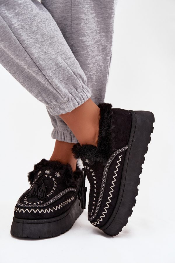 Black Snow Boots in Women`s Ankle Boots & Booties with Fabric, Warmers, Footbed and Platform Height