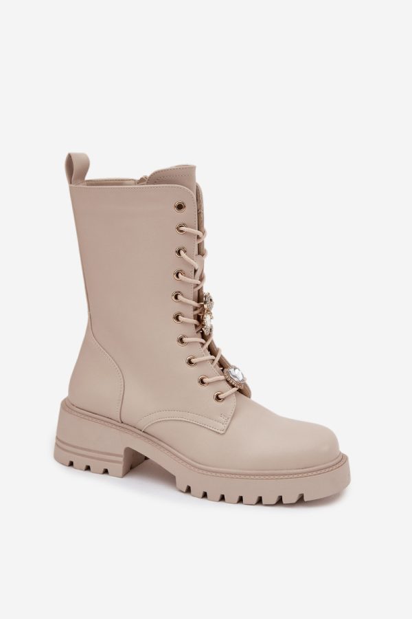 Beige Bootie in Women`s Ankle Boots & Booties with Fabric, Footbed, Upper Height and Heel Height