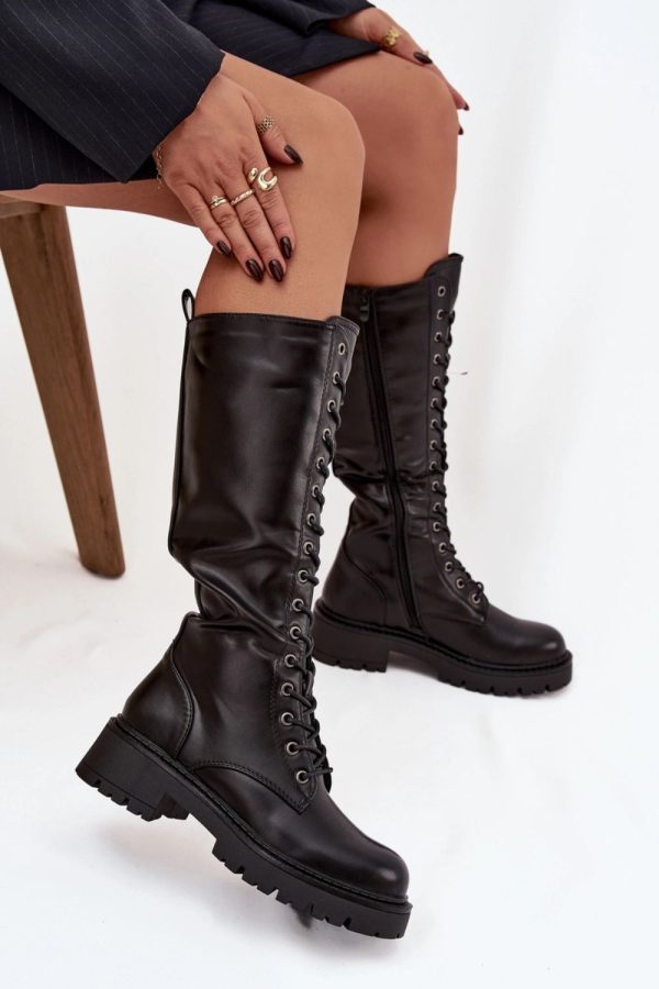 Black Thigh-Hight Boots in Over The Knee High Boots, Thigh High Boots with Fabric, Warmers, Footbed, Upper Height and Heel Height