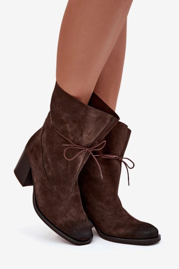 Brown Heel Boots in Women`s Ankle Boots & Booties with Fabric, Footbed, Upper Height and Heel Height