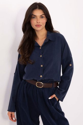 Blue Long Sleeve Shirt in Shirts For Women with Polyester