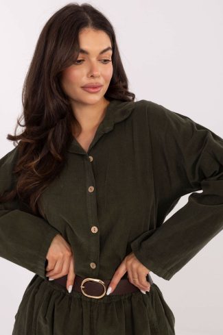 Green Long Sleeve Shirt in Shirts For Women with Polyester
