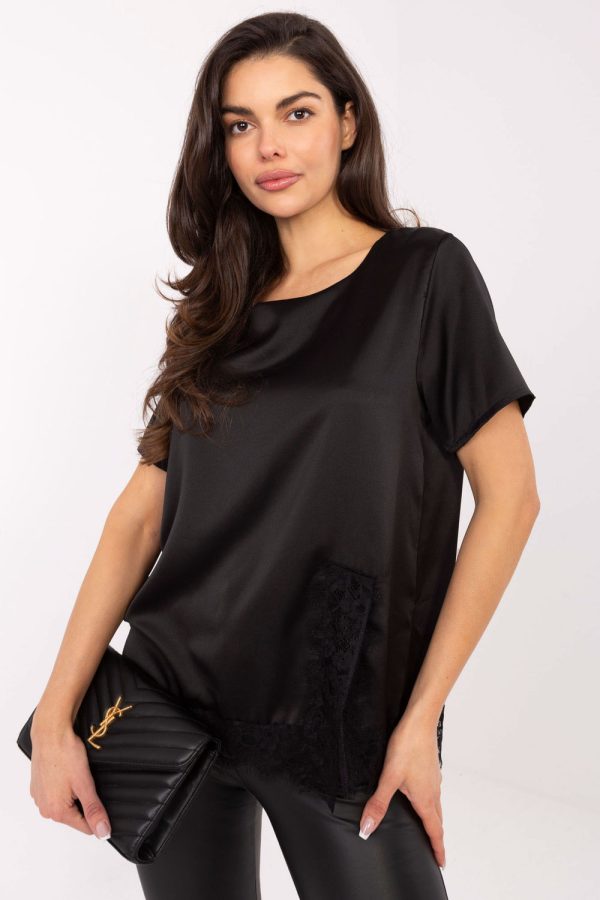 Black Blouse in Women`s Blouses, Tunics with Spandex and Polyester