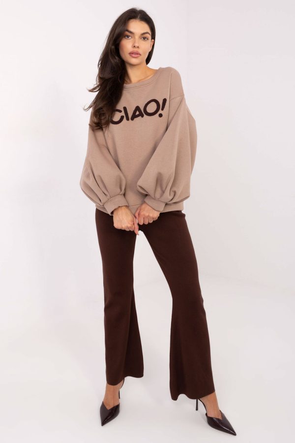 Beige Sweatshirt in Sweatshirts For Women with Cotton and Spandex
